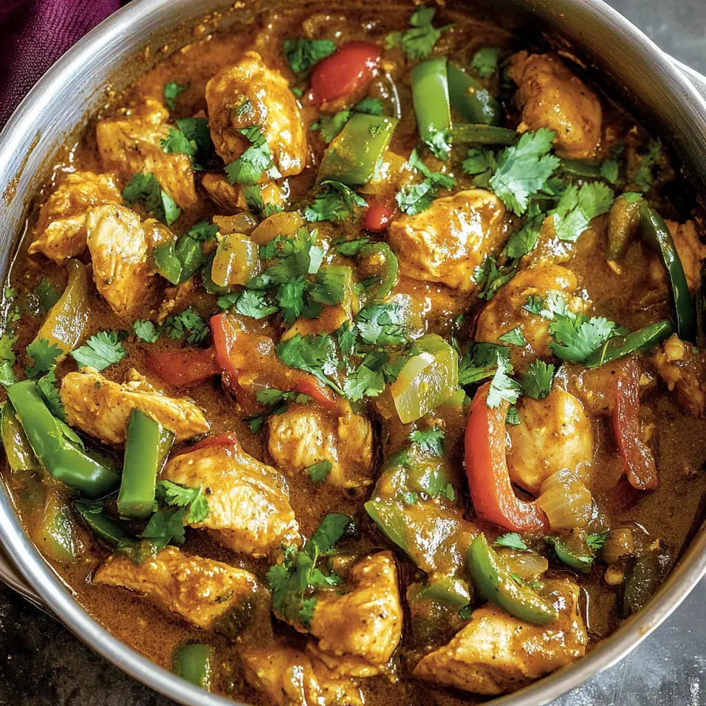 Un sauté fumant de poulet épicé, légumes colorés et herbes fraîches.