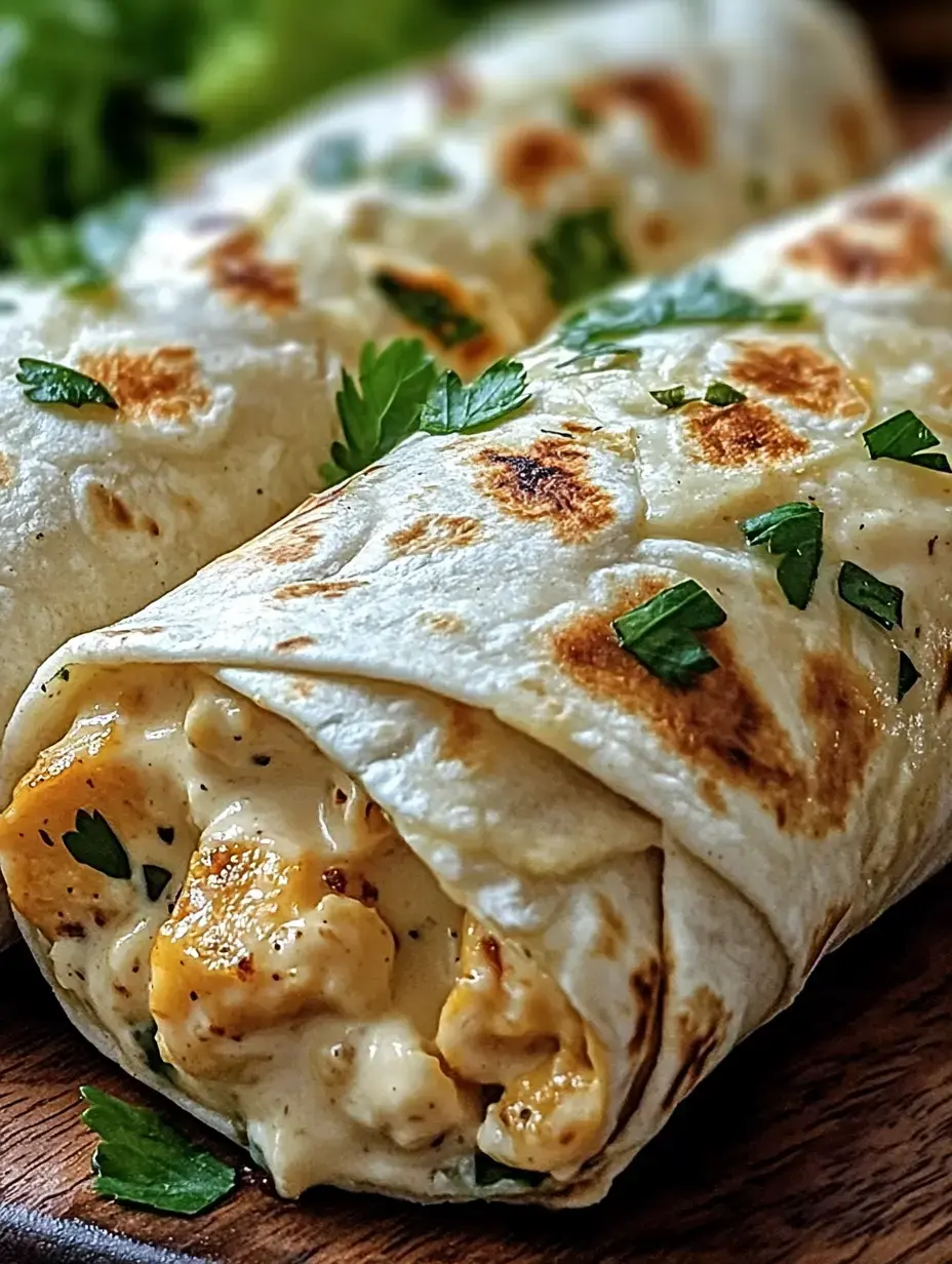 Un plan rapproché de tortillas enroulées, garnies d'un mélange onctueux et parsemées de coriandre fraîche.