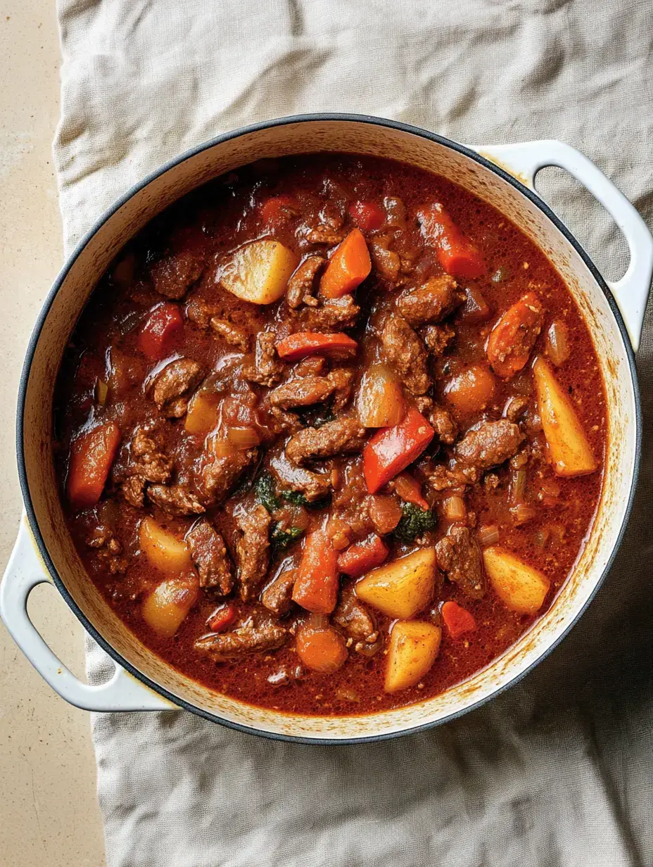 Une marmite remplie de soupe garnie de légumes et pommes de terre, sur une table bien dressée.