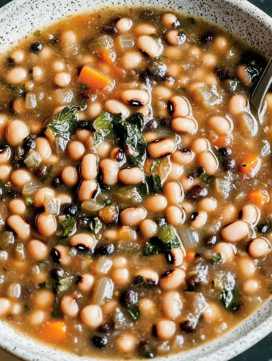 Un bol contenant un mélange nourrissant de cornilles, légumes et bouillon épais.