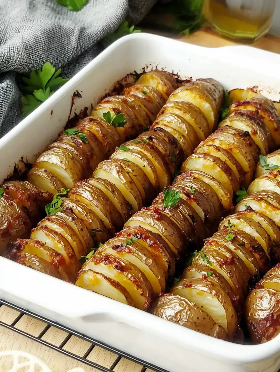 Pommes de terre en fines tranches dorées garnies de persil vert.