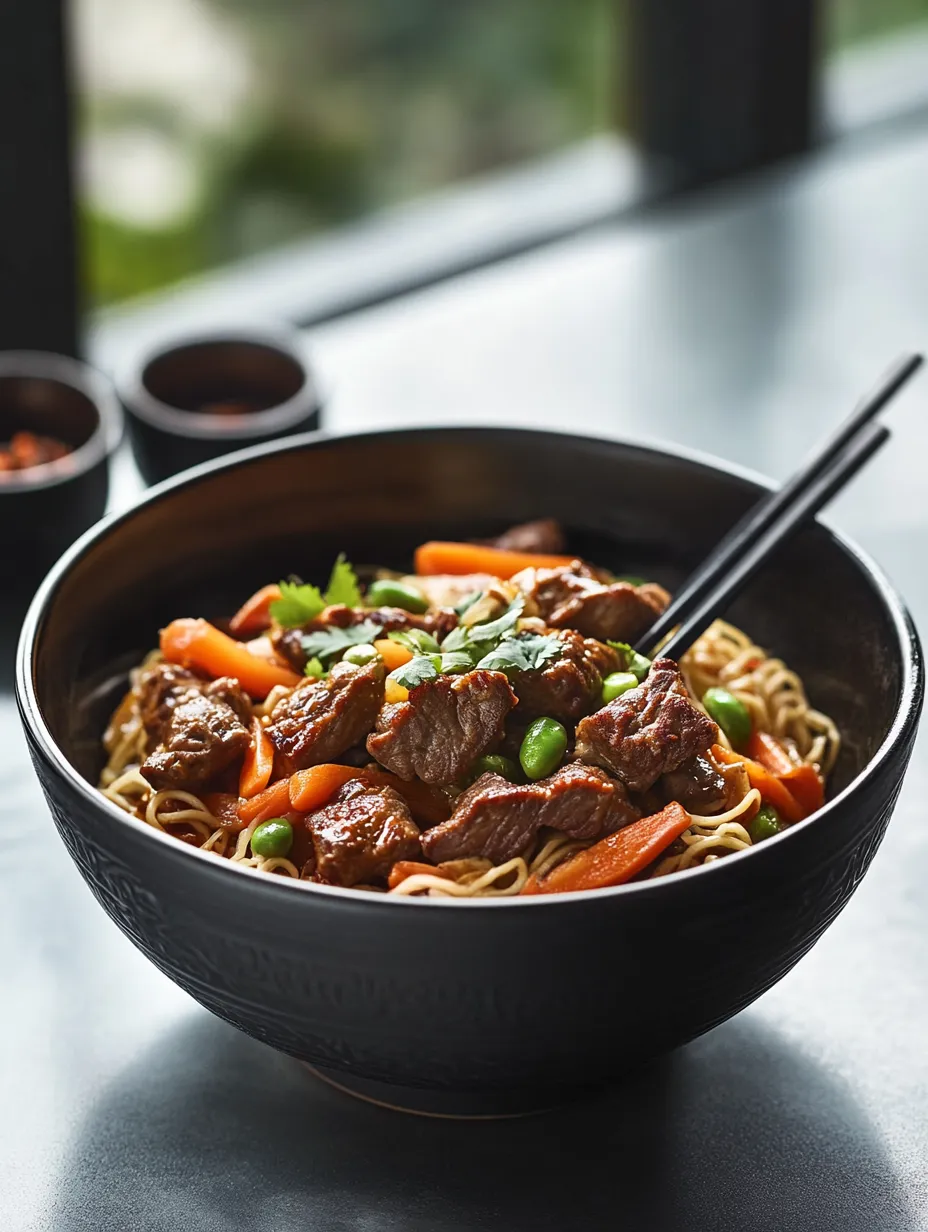 Nouilles Chinoises au Bœuf et Légumes plat