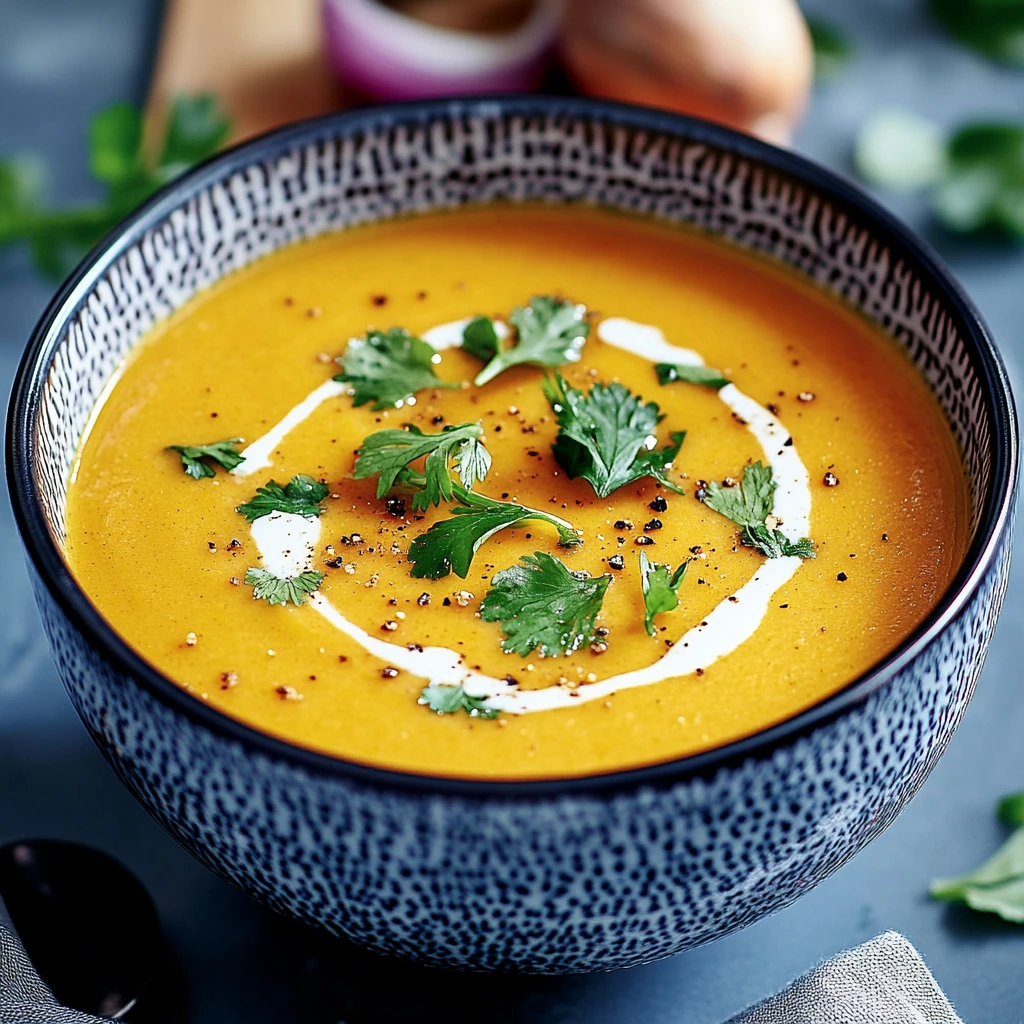 Velouté onctueux de carottes au lait de coco avec curcuma et coriandre