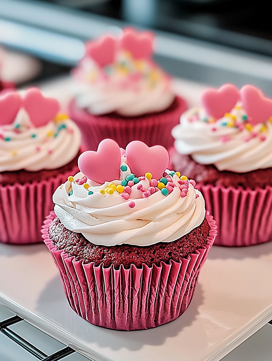 Cupcakes Funfetti ornés de deux coeurs