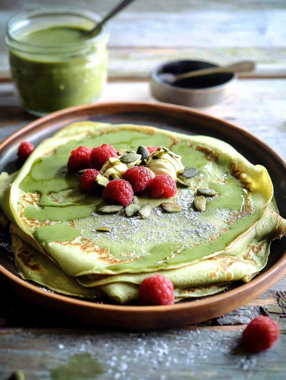 Crêpes au matcha, avec des graines