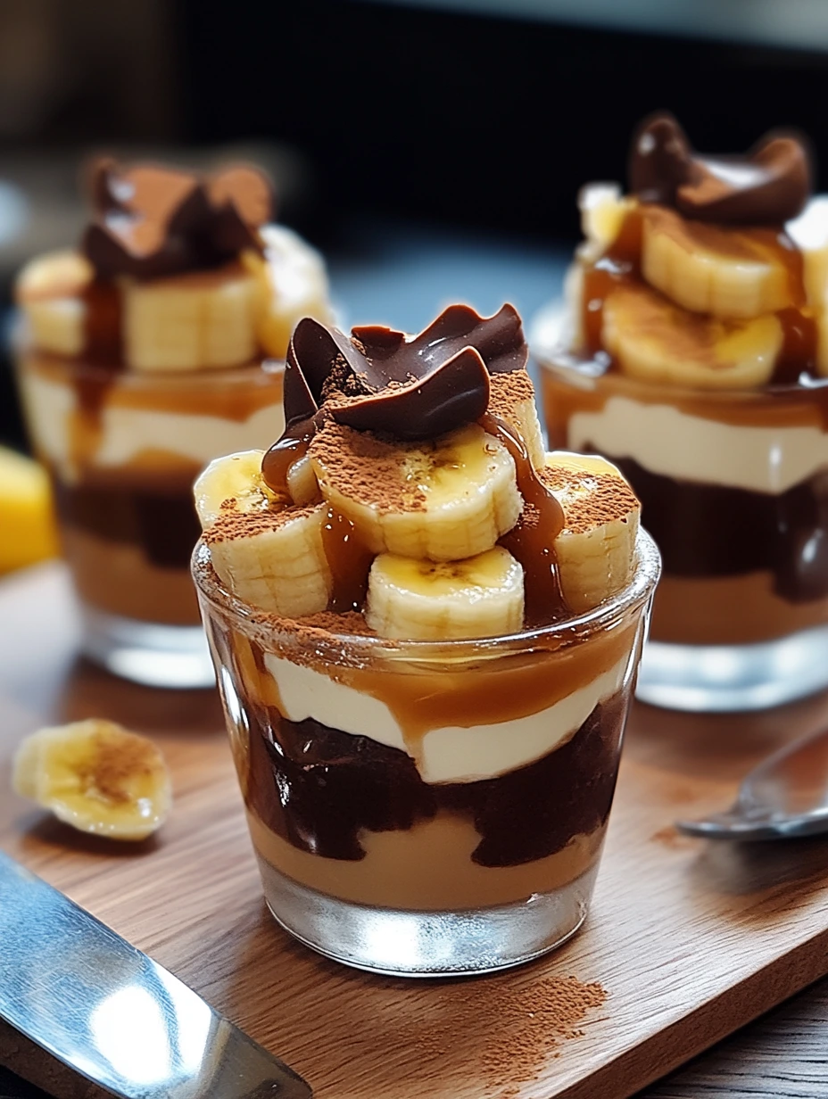 Un verre de coupes bananes sauce caramel et chocolat
