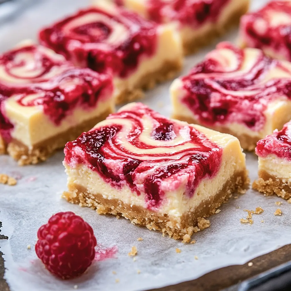 Petits carrés gourmands au fromage et framboises