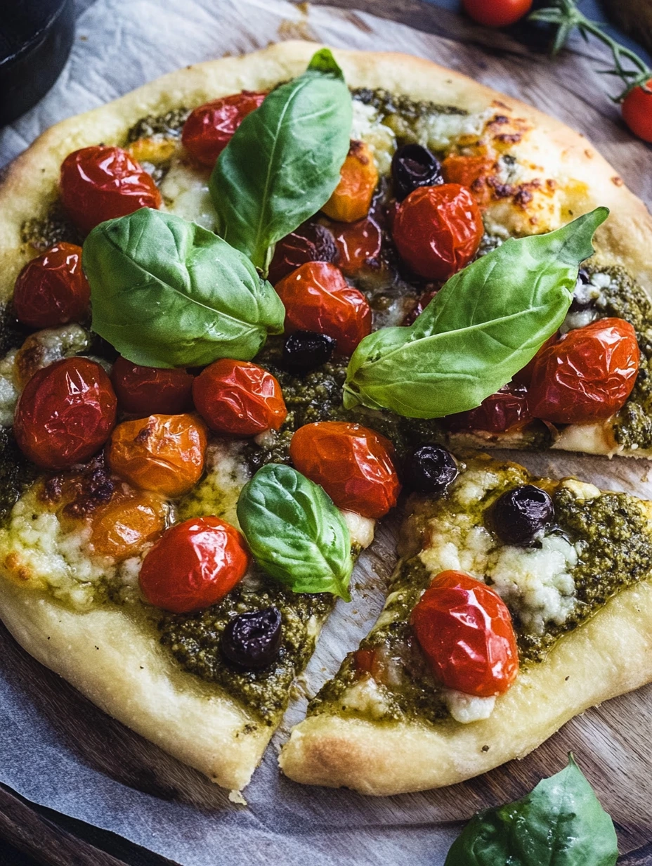 Pizza au pesto et tomates cerises