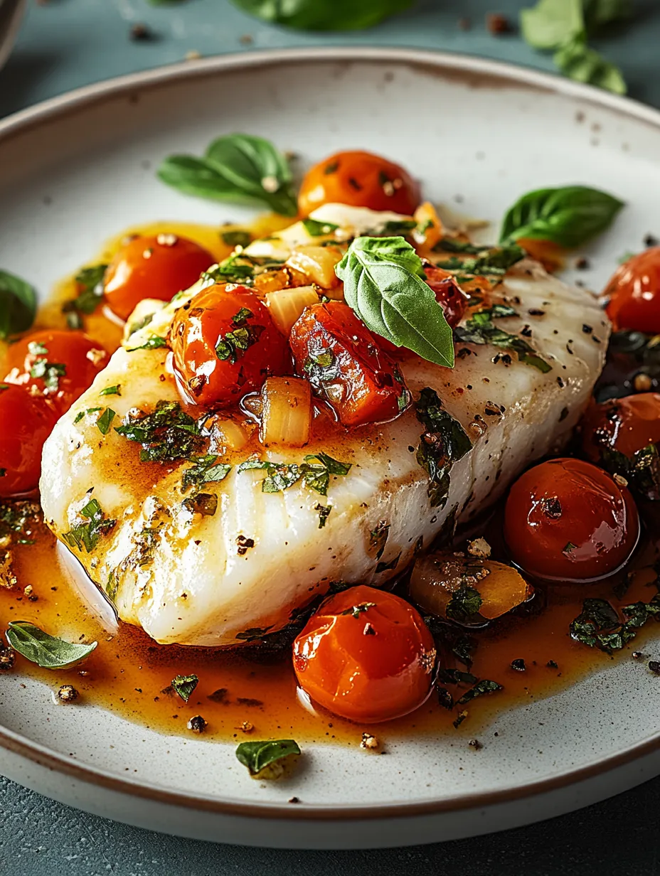 Cabillaud avec tomates cerises et basilic