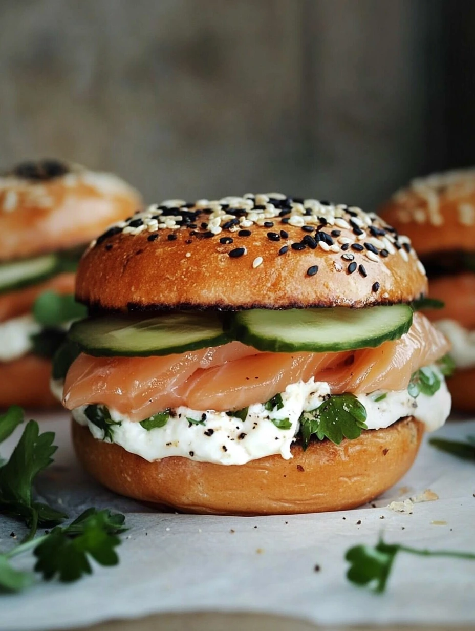 Burger au saumon fumé et concombre, burger sain
