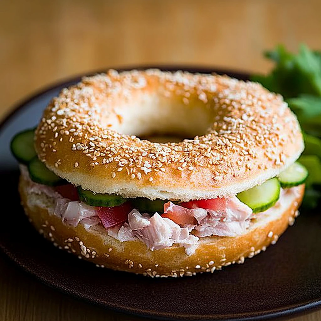 Bagel au thon et fromage frais à l'ail