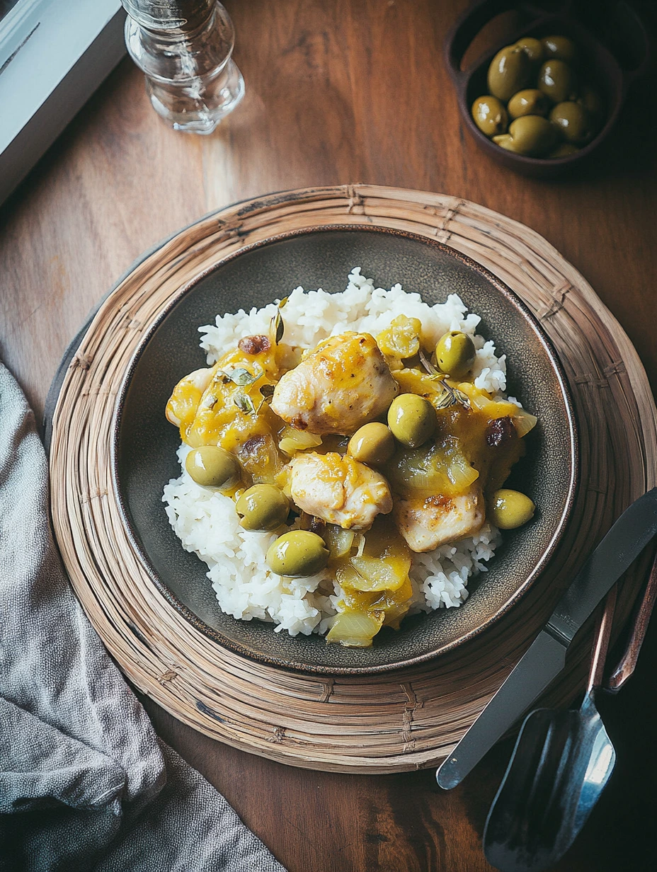 Poulet Yassa maison avec moutarde et olives