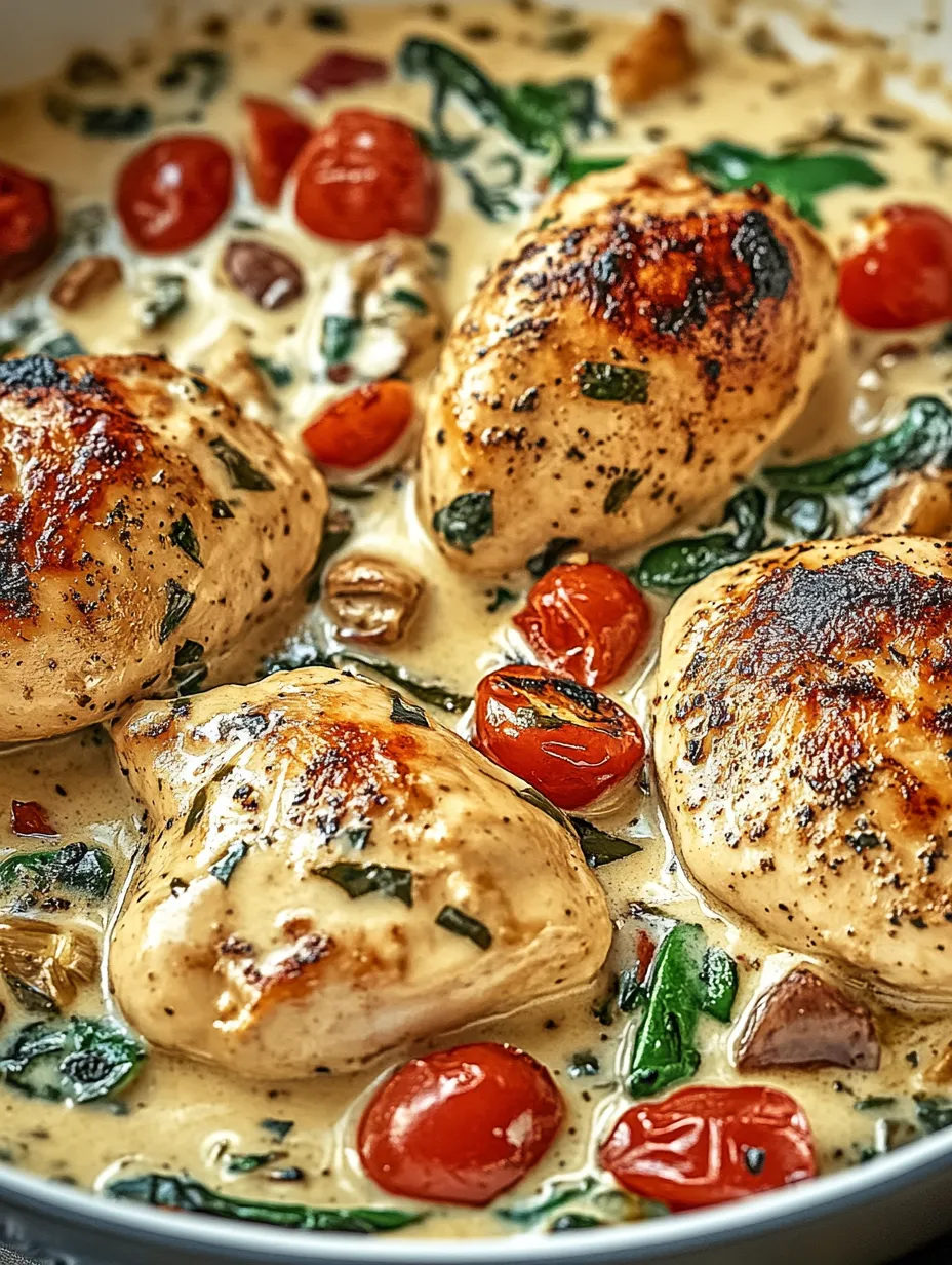 Plat de poulet crémeux façon Toscane avec épinards et tomates séchées