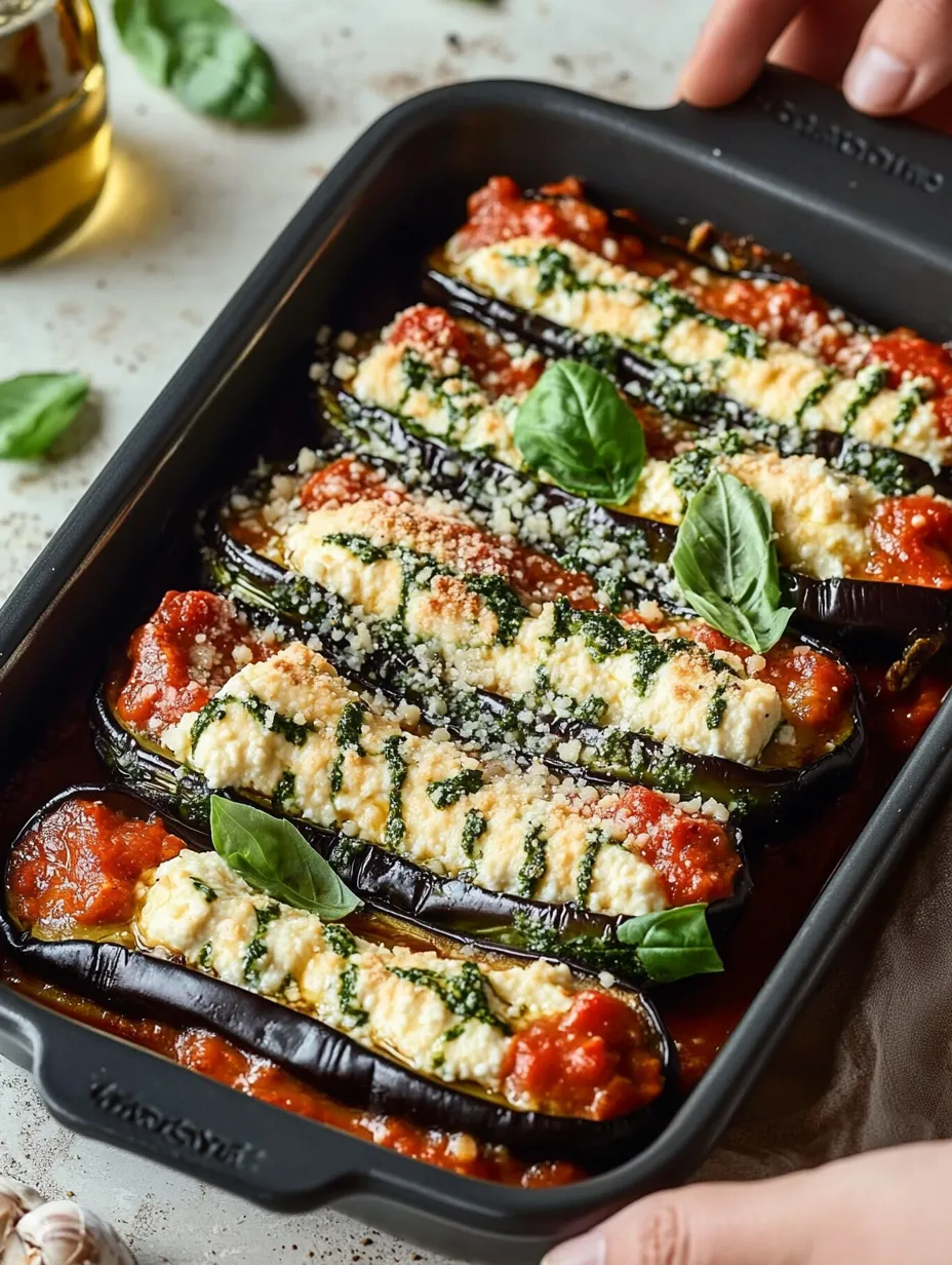 Aubergine roulée, Ricotta, Épinards et Tomate