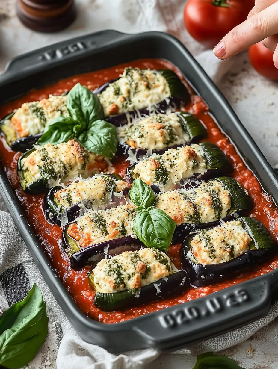 Roulés d'Aubergine Ricotta, Épinards et Tomate