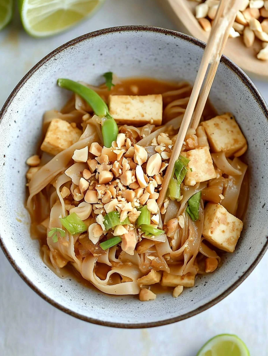 Délicieux pad thaï maison au tofu et sauce cacahuète
