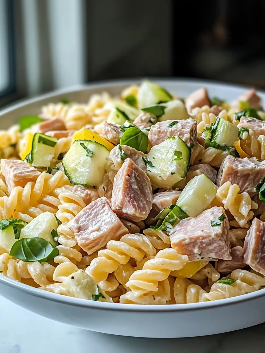 Une belle assiette de pâtes avec légumes frais et petits morceaux de viande.