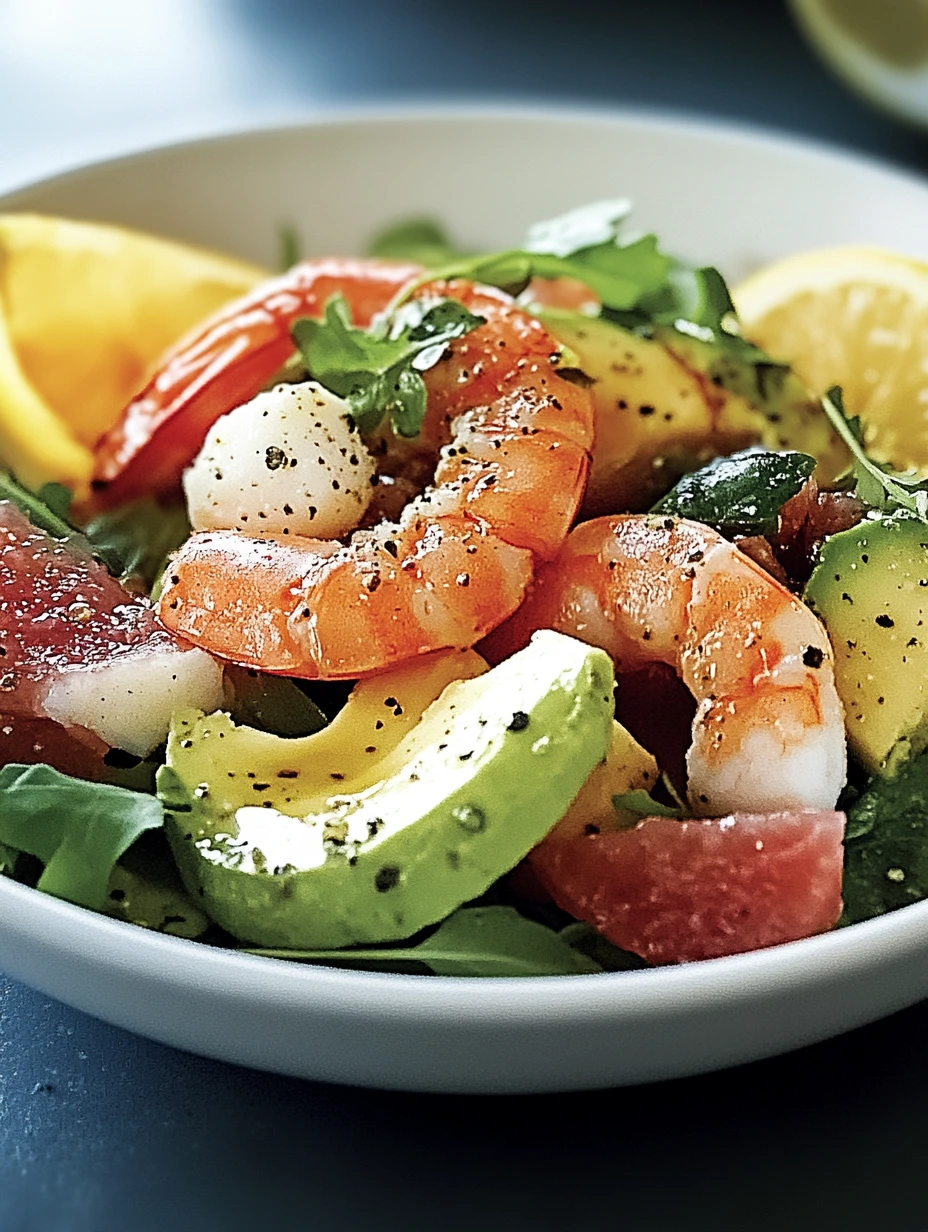 Salade avocat avec pamplemousse crevettes