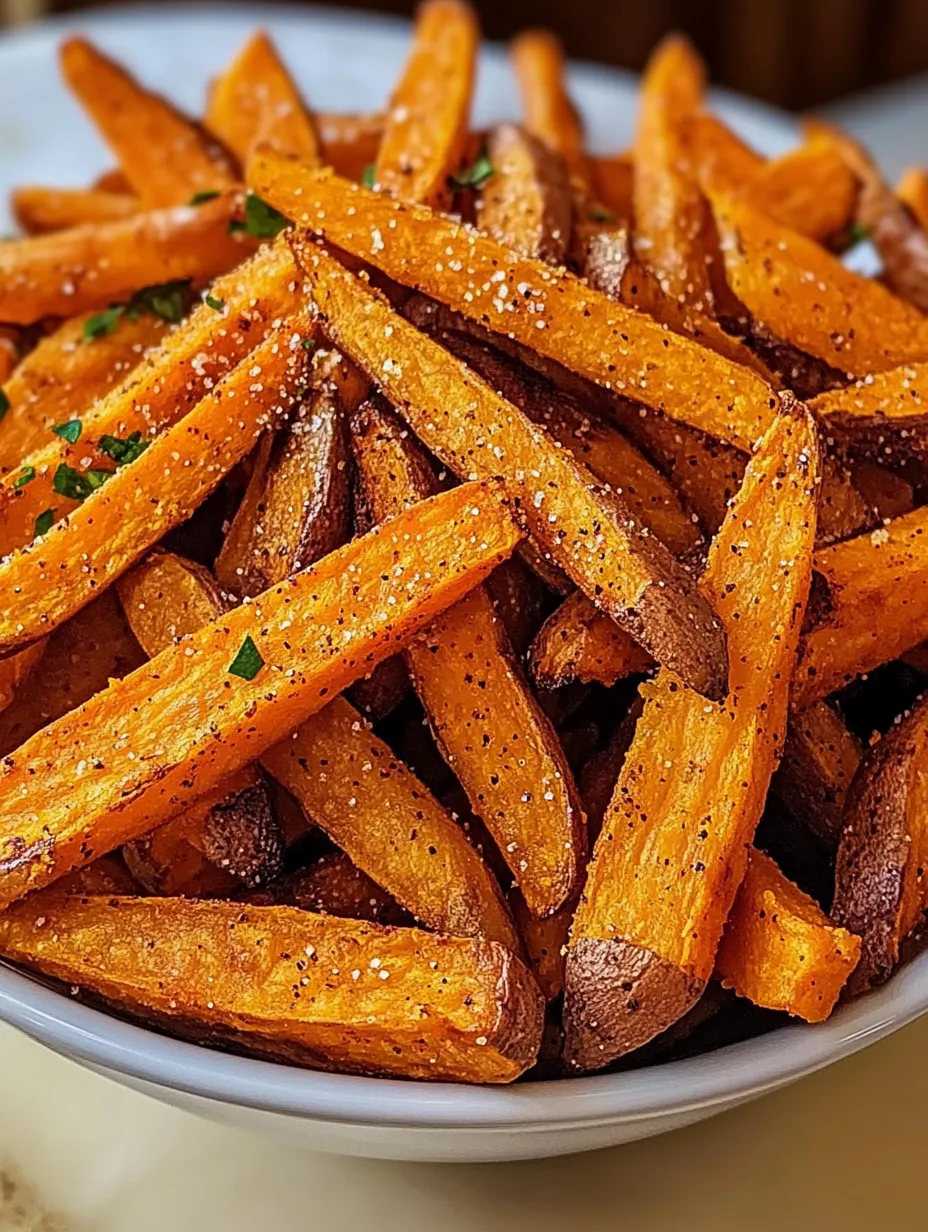 Une assiette remplie de frites de pomme de terre avec des herbes et des épices.
