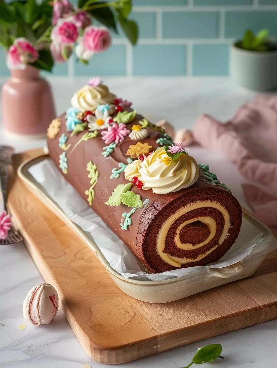 Gâteau roulé au chocolat, decoration