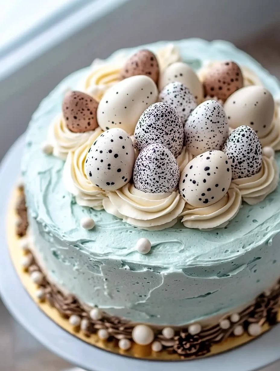Gâteau avec nid et oeufs pour pâques