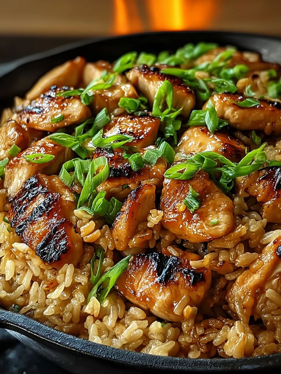 Un plat de poulet et riz doré avec herbes fraîches.