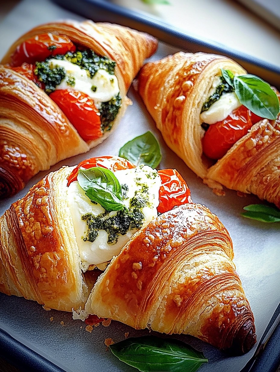 Croissants salés tomates, mozzarella et basilic