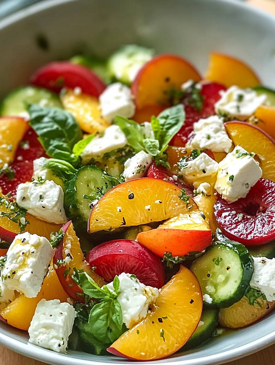Salade de nectarine, concombre et feta au miel et basilic