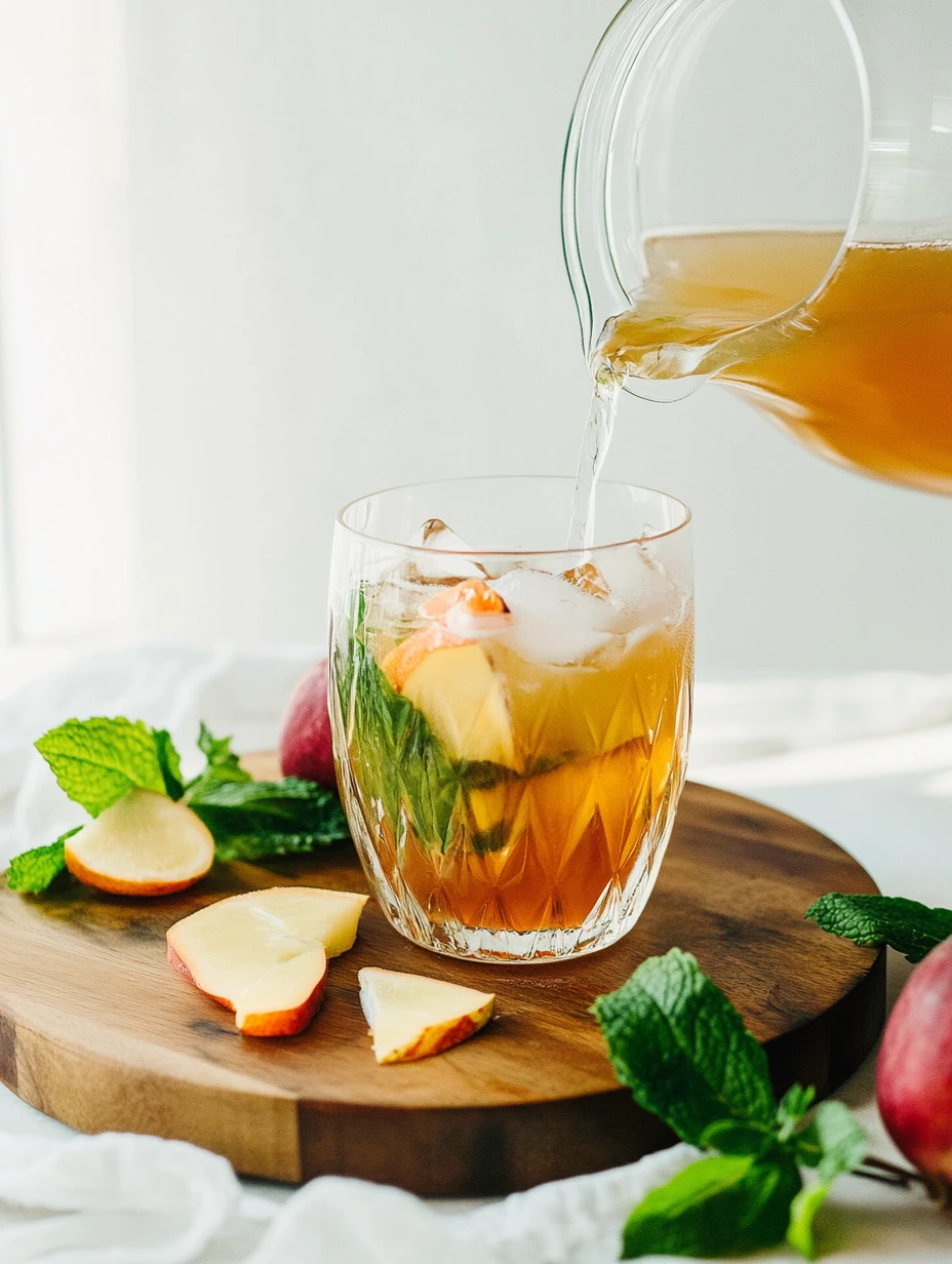 Ice tea à la pêche et à la menthe, boisson été