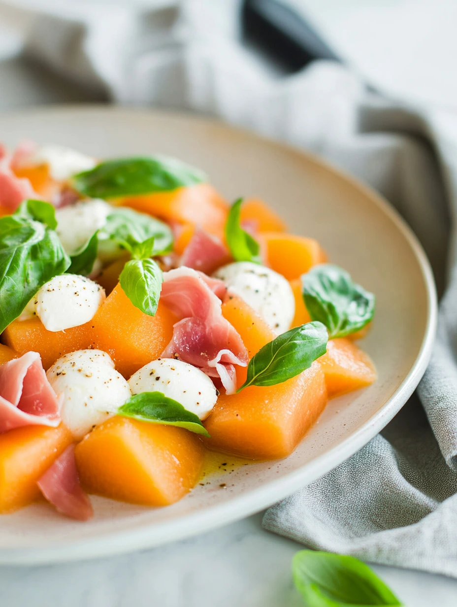 Salade de melon, mozzarella et jambon cru, recette été