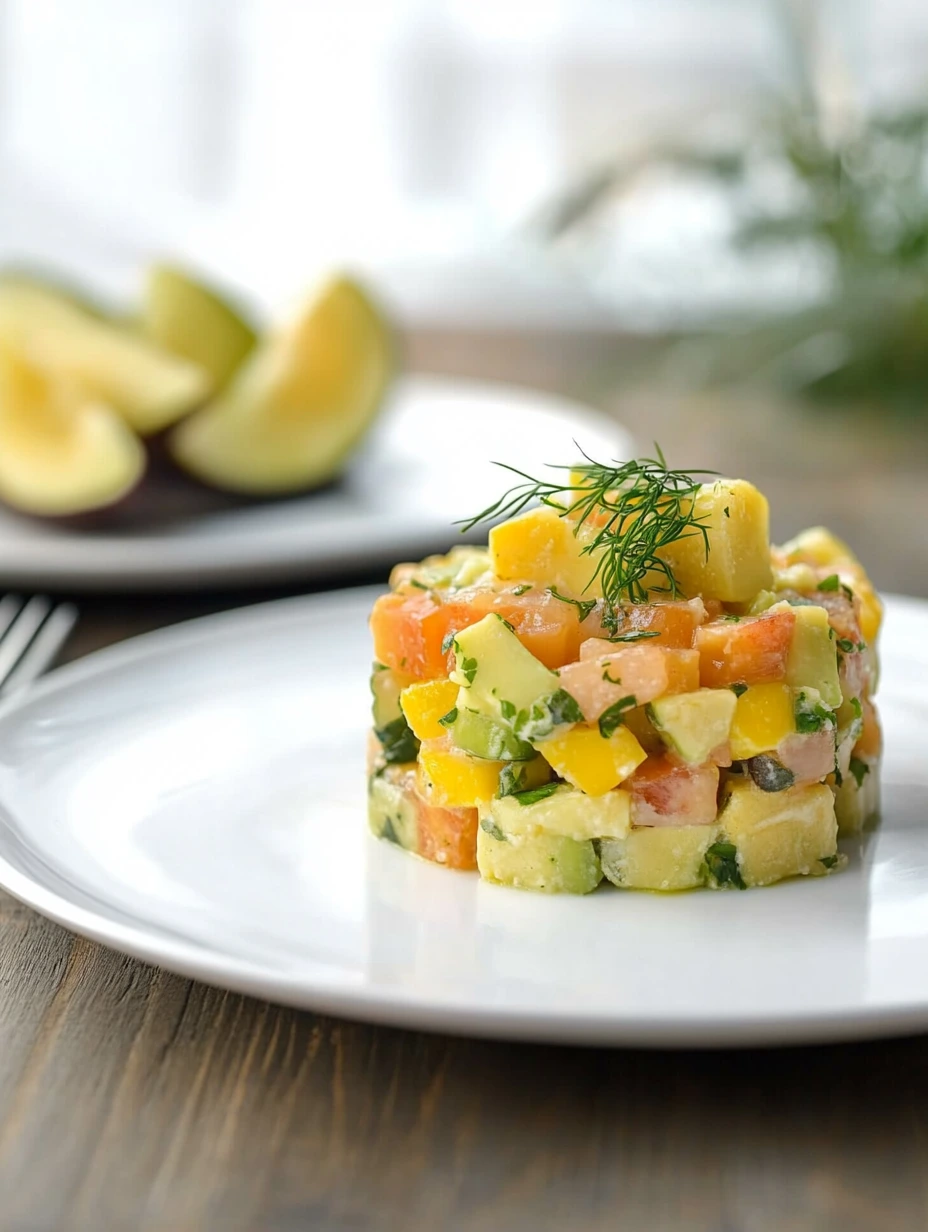 Tartare facile de crevettes, avocat et mangue