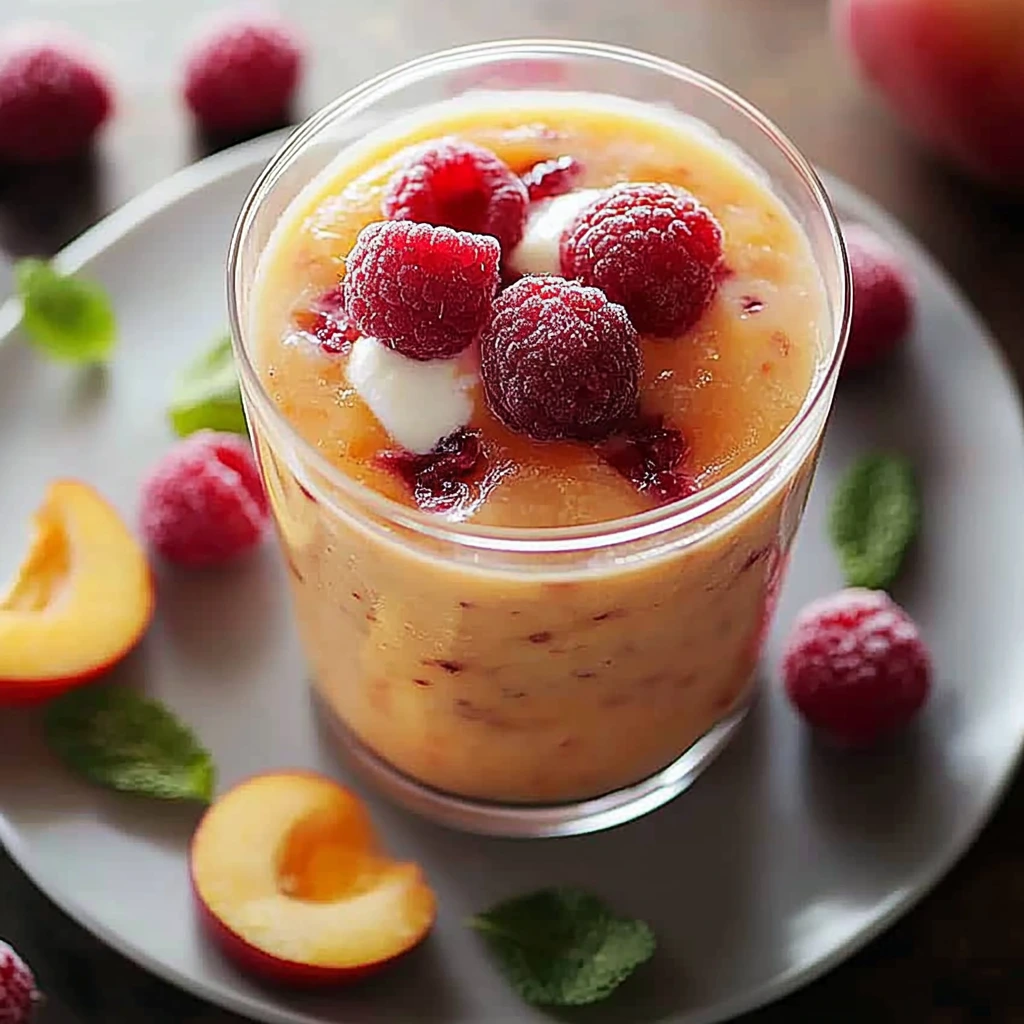 Boisson fraîche aux pêches et framboises