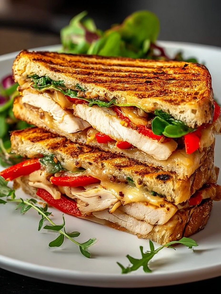 Délicieux Panini au poulet, poivron et gouda