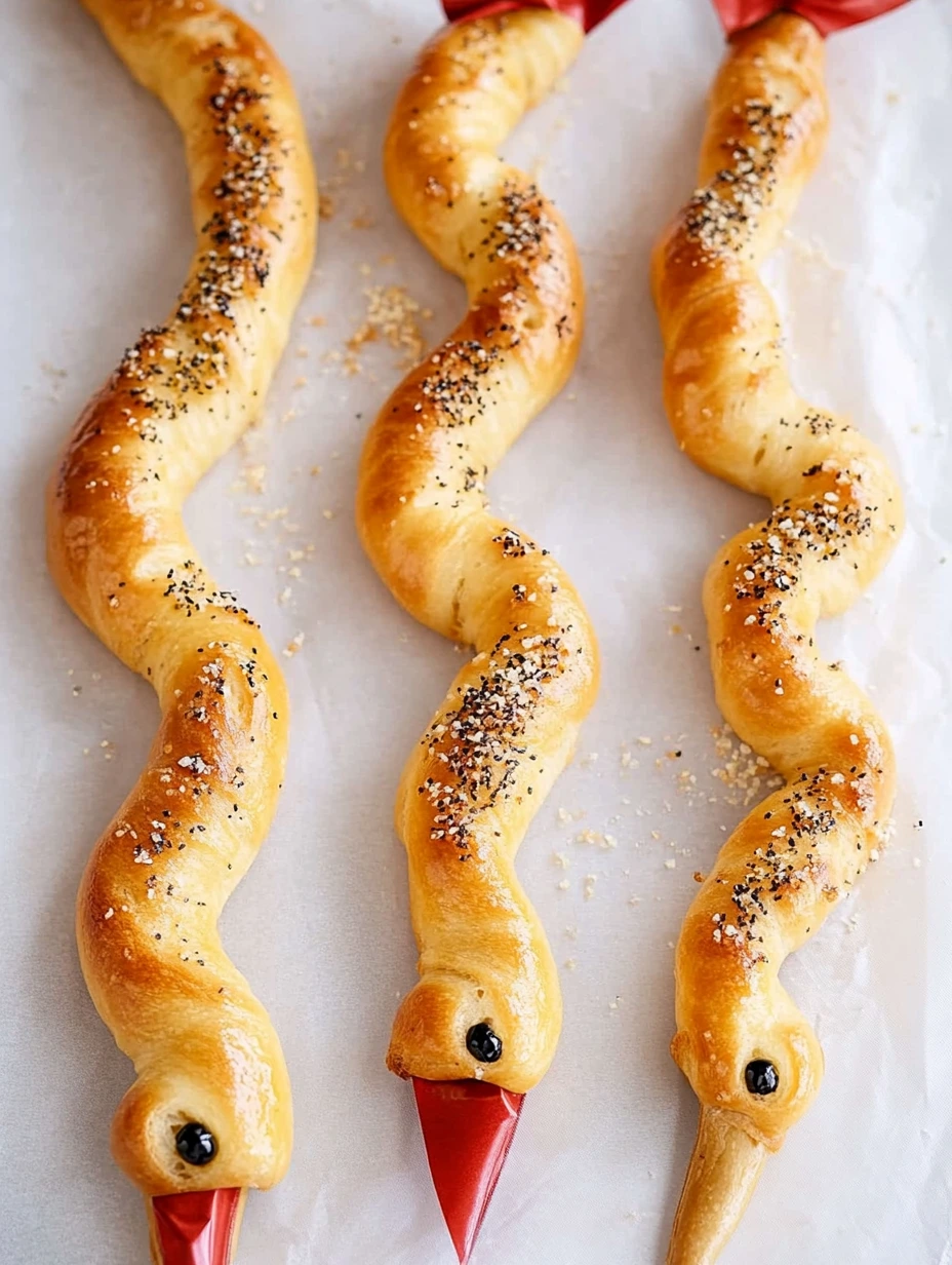 Des baguettes serpents Halloween sur une plaque.