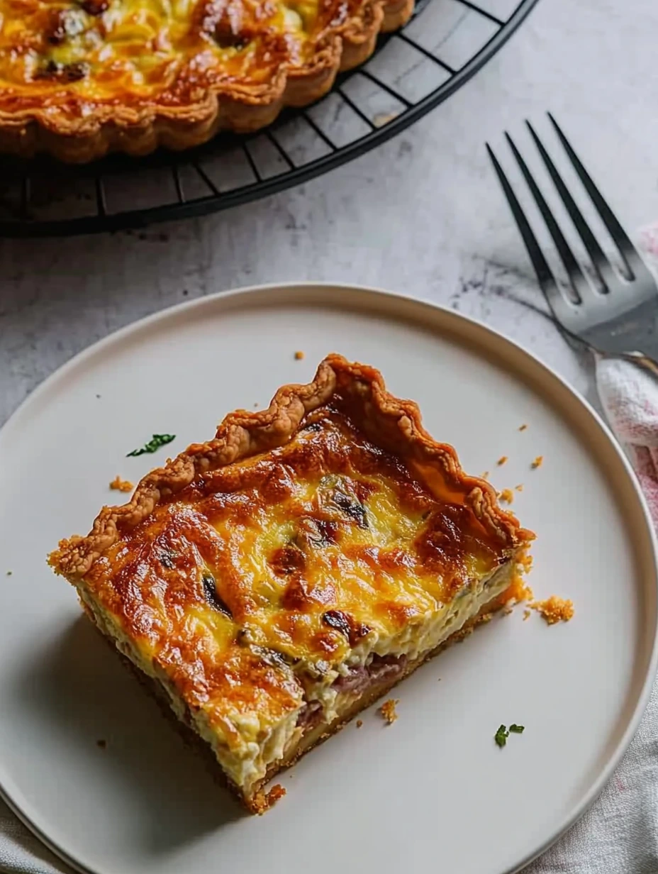 Une quiche lorraine est servie sur un plateau.