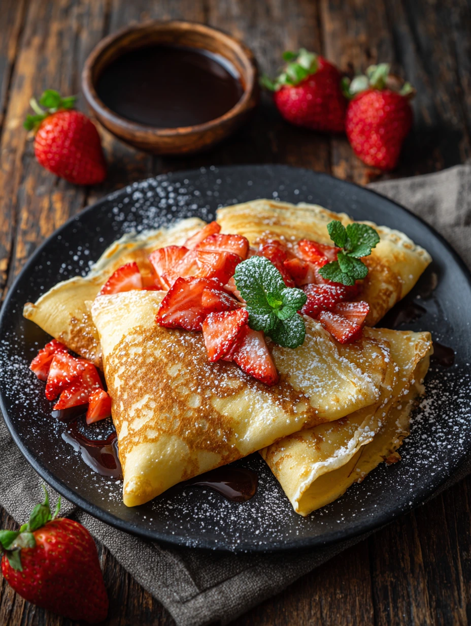 Crêpes façon Cyril Lignac avec des fruits frais.