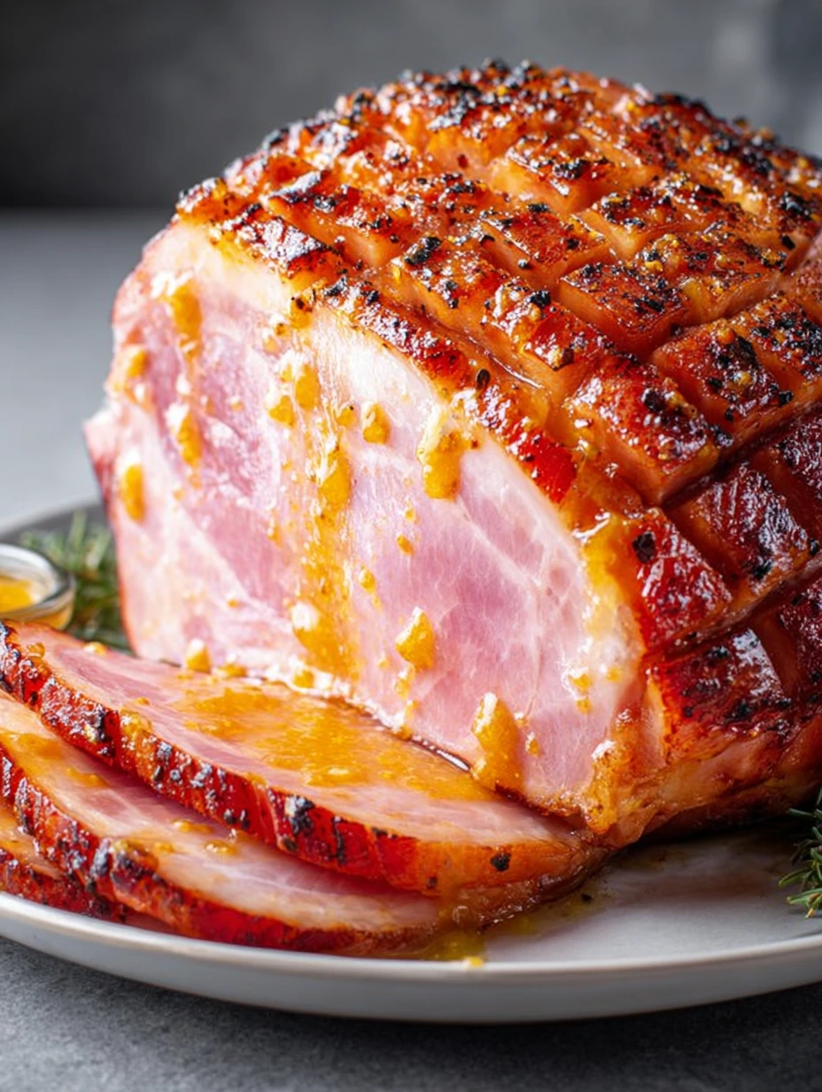 Un plat de jambon de Noël moutarde et miel.