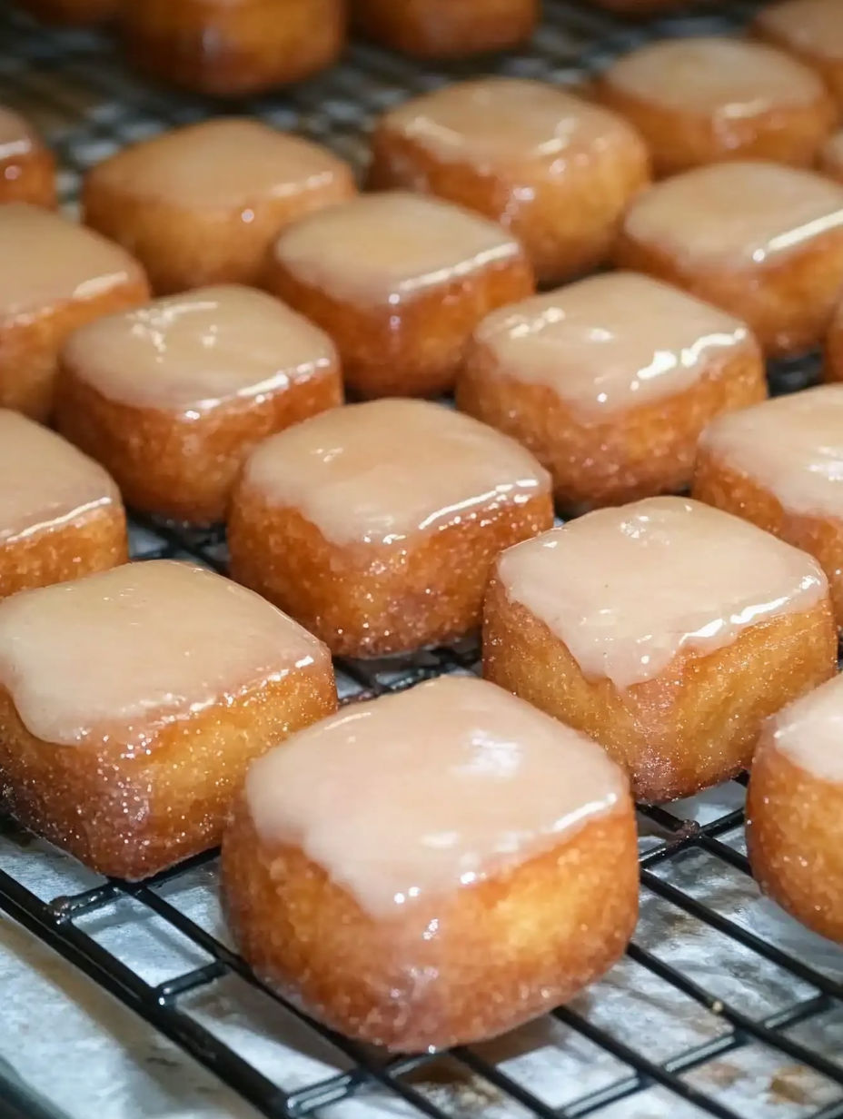 A tray of doughnuts with glaze.