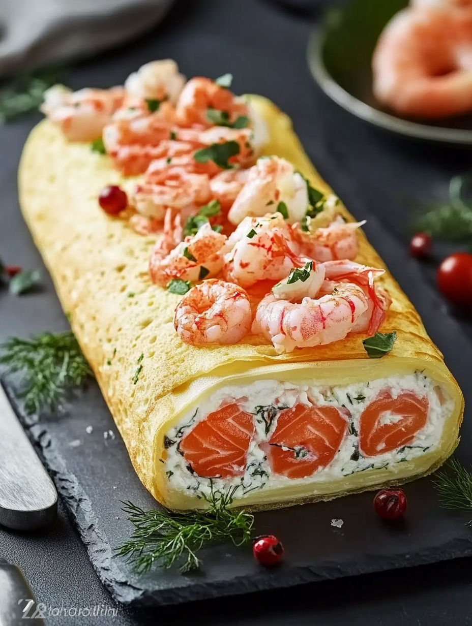 A seafood dish with shrimp and lobster.