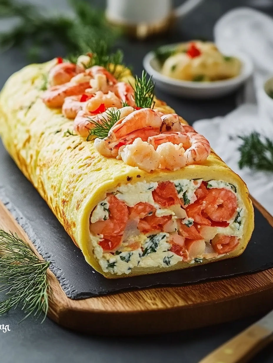 A seafood roll with shrimp, crab, and lobster.