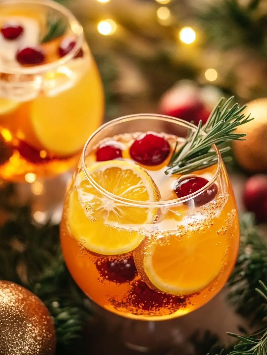 A glass of punch de Noel with a slice of lemon.