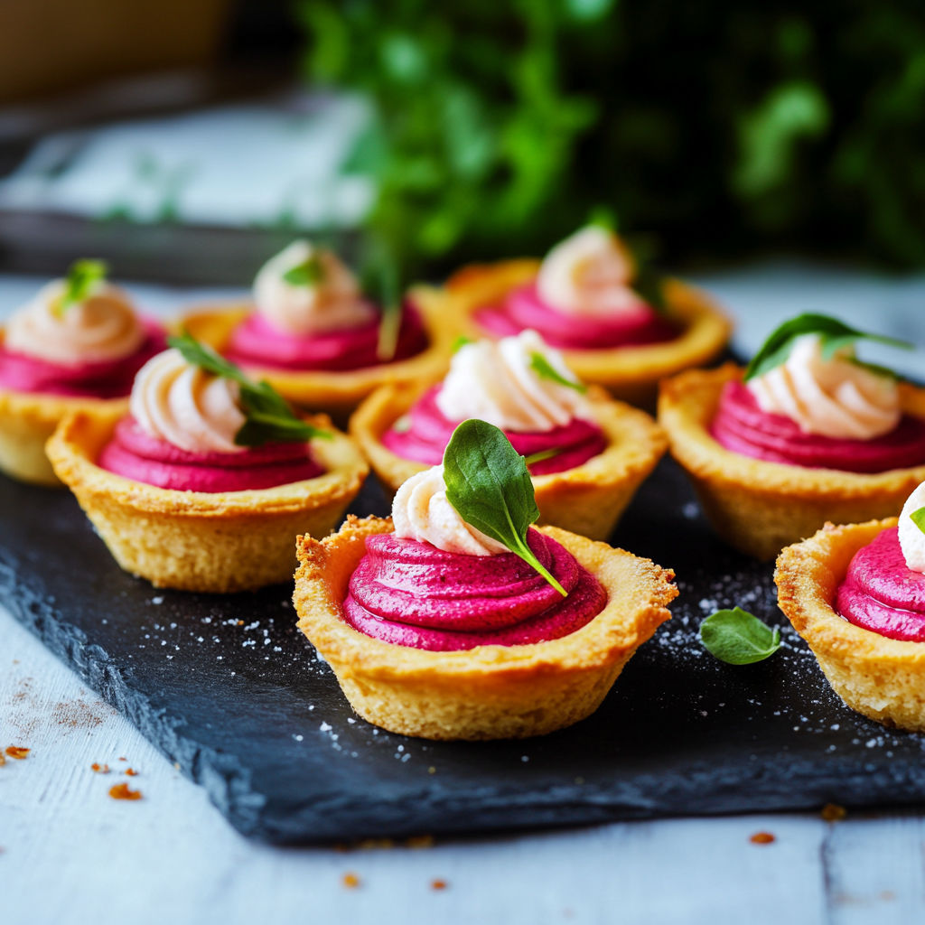 A plate of bouchées à la mousse de betterave.