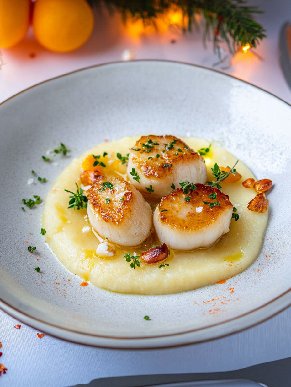 A plate of food with a white sauce and a garnish of parsley.