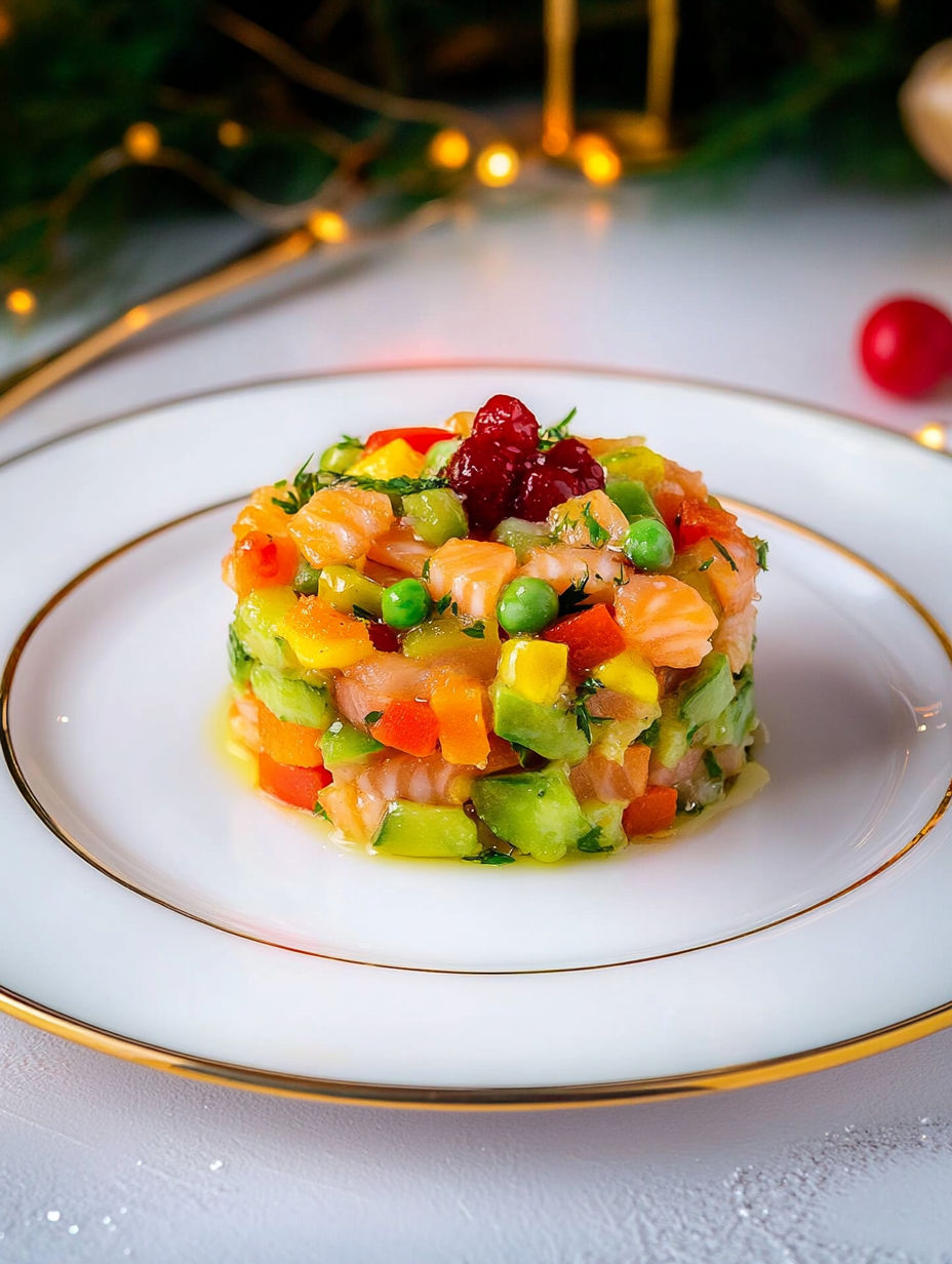 A plate with a salad on it.