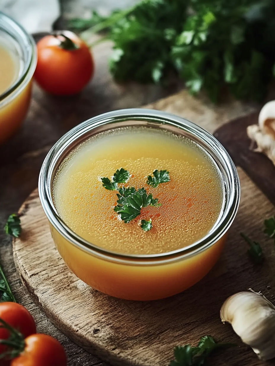 A glass of homemade vegetable broth.