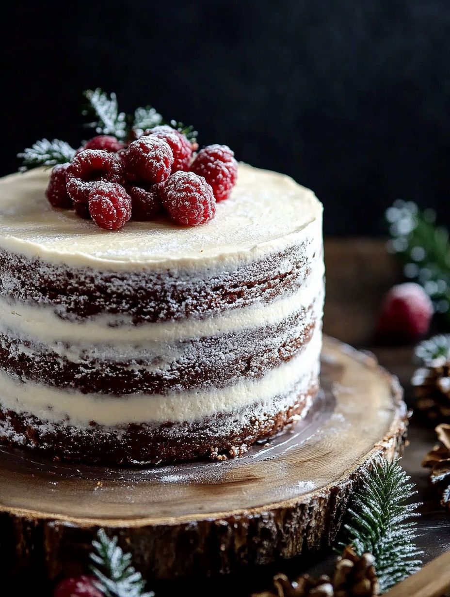 A cake with raspberries on top.