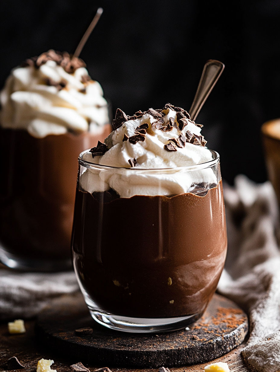 A glass of chocolate liégeois made at home.