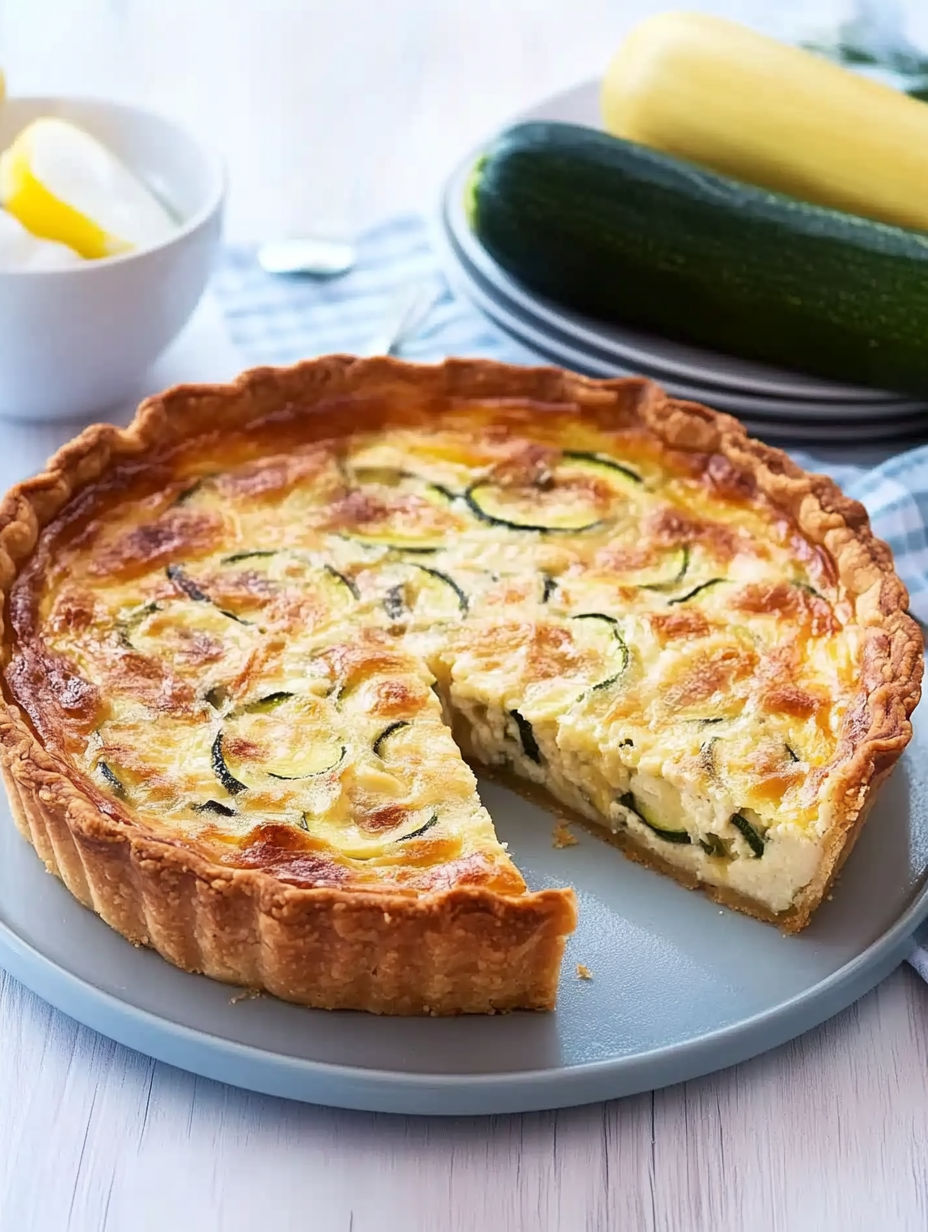 A slice of zucchini quiche on a plate.