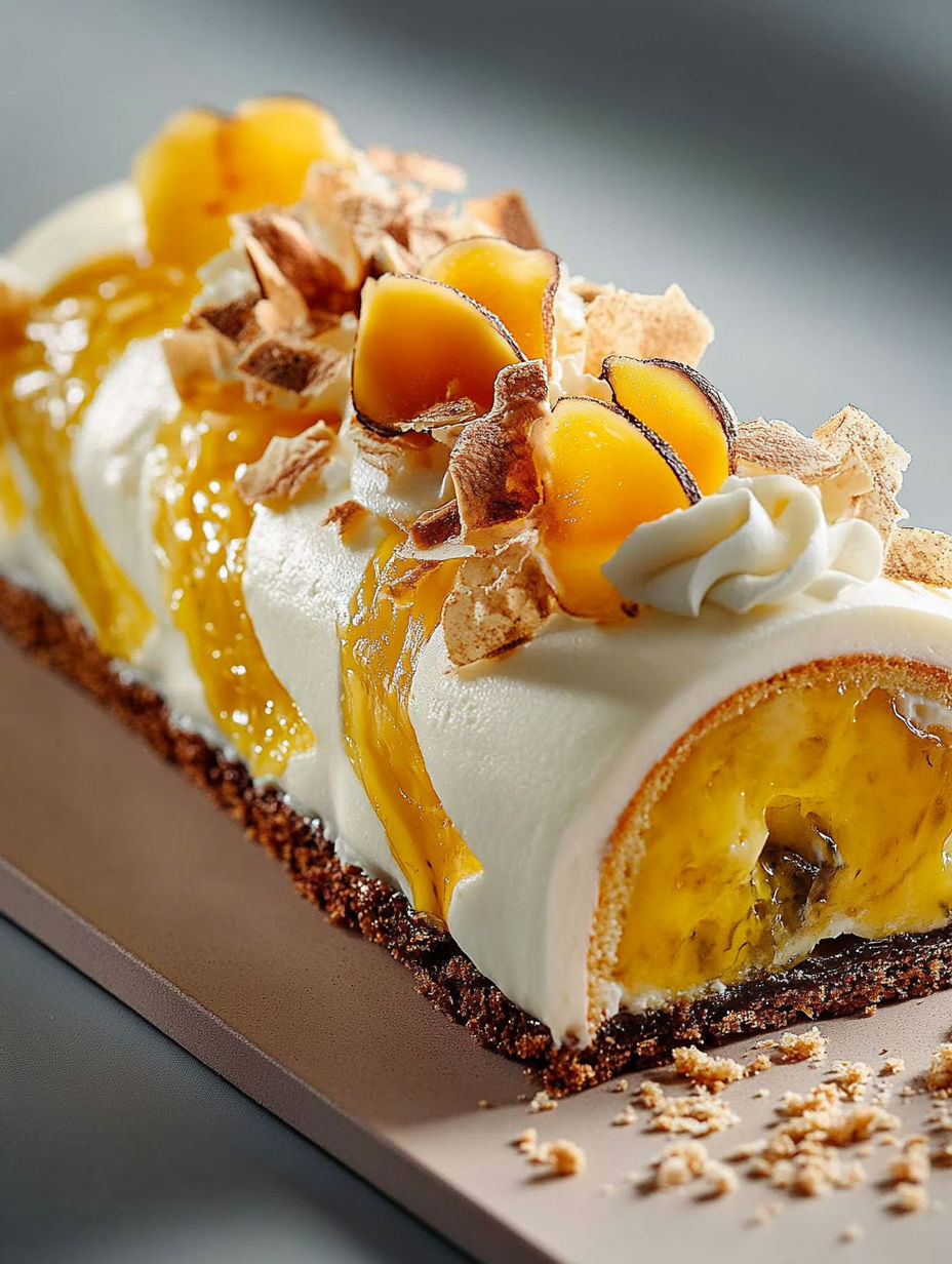 A slice of cake with fruit on top.