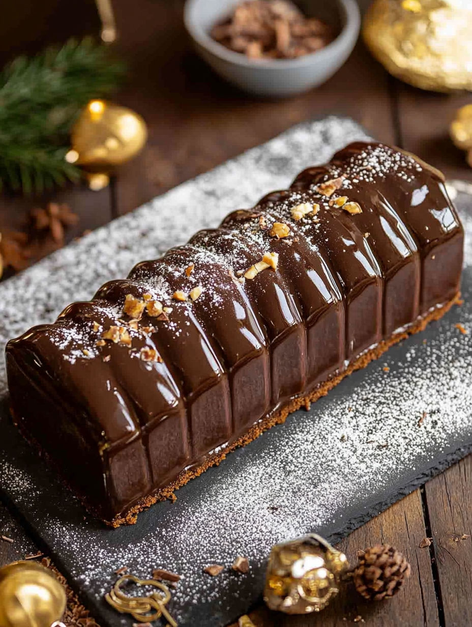 A chocolate cake with nuts on top.